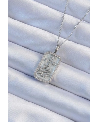 316L Çelik Zincir Gümüş Renk Zirkon Taşlı Çerçeveli Tarot Kolye