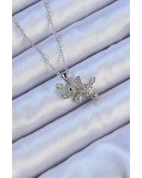 316L Çelik Zincir Gümüş Renk Zirkon Taşlı Fil Kolye