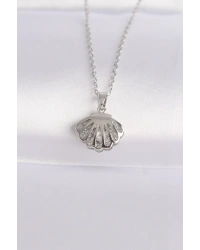 316L Çelik Zincir Gümüş Renk Zirkon Taşlı İnci Detay İstiridye Kolye