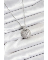 316L Çelik Zincir Gümüş Renk Zirkon Taşlı Kalpli Kadın Kolye