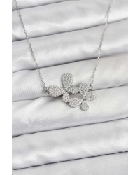 316L Çelik Zincir Gümüş Renk Zirkon Taşlı Kelebek Model Kadın Kolye