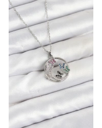 316L Çelik Zincir Gümüş Renk Zirkon Taşlı Kelebekli Kadın Kolye