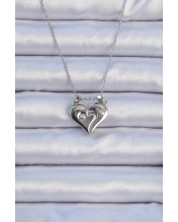 316L Çelik Zincir Gümüş Renk Zirkon Taşlı Mıknatıslı Kalp Kolye