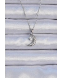 316L Çelik Zincir Gümüş Renk Zirkon Taşlı Sallantılı Ay Yıldız Kolye