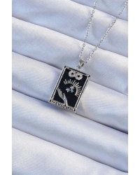 316L Çelik Zincir Gümüş Renk Zirkon Taşlı Sonsuzluk Figürlü Tarot Kolye