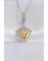 316L Çelik Zincir Gümüş Renk Zirkon Taşlı Tasarım Altın Renk Kalp Kolye