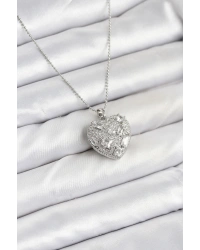 316L Çelik Zincir Gümüş Zirkon Taşlı Kalpli Kadın Kolye