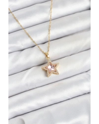 316L Çelik Zincir Pembe Taşlı Yıldız Model Kadın Kolye