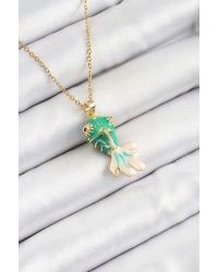 316L Çelik Zincir Yeşil Balık Model Gold Renk Kadın Kolye