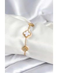 316L Çelik Zincir Zirkon Taşlı Yonca Beyaz Kadın Bileklik