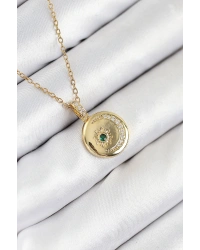 316L Çelik Zirkon Taşlı Ay Ve Güneş Model Gold Renk Kadın Kolye