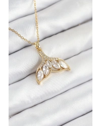 316L Çelik Zirkon Taşlı Balık Kuyruğu Model Gold Renk Kadın Kolye
