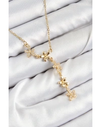 316L Çelik Zirkon Taşlı Çiçek Model Gold Renk Kadın Kolye