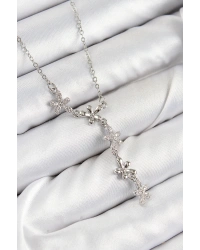 316L Çelik Zirkon Taşlı Çiçek Model Gümüş Renk Kadın Kolye