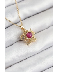 316L Çelik Zirkon Taşlı Döner Güneş Model Gold Renk Kadın Kolye