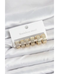 316L Çelik Zirkon Taşlı Gold Halka Küpe Seti