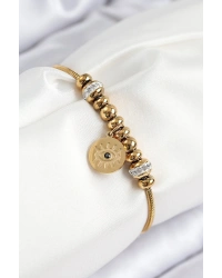 316L Çelik Zirkon Taşlı Göz Charm Model Gold Renk Kadın Bileklik