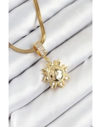 316L Çelik Zirkon Taşlı Güneş Model Gold Renk Kadın Kolye