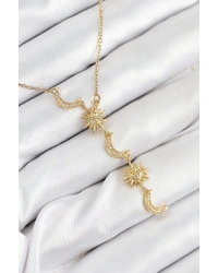 316L Çelik Zirkon Taşlı Güneş Ve Ay Model Gold Renk Kadın Kolye