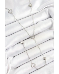 316L Çelik Zirkon Taşlı Kalp Figürlü Y Model Gümüş Renk Kadın Kolye