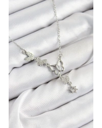 316L Çelik Zirkon Taşlı Kelebek Model Gümüş Renk Kadın Kolye