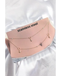 316L Çelik Zirkon Taşlı Kutup Yıldızı Model Gold Renk Göbek Bel Zinciri