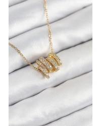 316L Çelik Zirkon Taşlı Sarmal Model Gold Renk Kadın Kolye