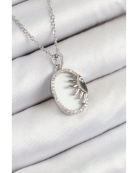 316L Çelik Zirkon Taşlı Yarım Güneş Model Gümüş Renk Kadın Kolye