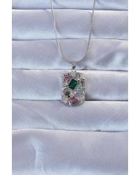 316L Gümüş Renk Çok Renkli Zirkon Taşlı Vintage Kolye