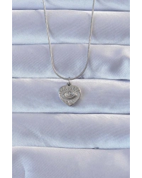 316L Gümüş Renk Zirkon Taşlı İşlemeli Göz Detay Kalp Kolye