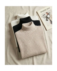 3lü Siyah Beyaz Bej Boğazlı Kazak Mevsimlik Kurtarıcı Parça Pamuklu Balıkçı Yaka Şardonlu Slimfit