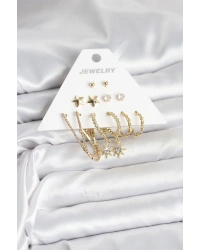 6 Çift Kadın Küpe Seti Gold Renk