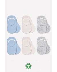 6Lı Silikonlu Babet Penye Çorap 30101 Mavi Ekru Gri