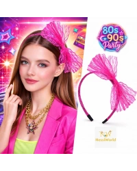 80’ler 90’lar Neon Pembe Dantel Taç Fiyonklu