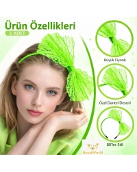 80’ler 90’lar Neon Yeşil Dantel Taç Fiyonklu