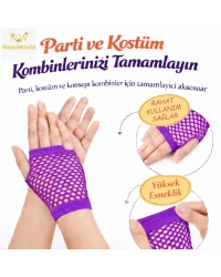 80’ler 90’lar Retro Mor File Parmaksız Kısa Eldiven 11 cm