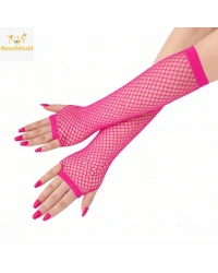 80’ler 90’lar Retro Neon Fuşya Şeker Pembesi File Parmaksız Eldiven 26 cm