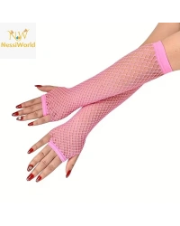 80’ler 90’lar Retro Neon Pembe File Parmaksız Eldiven 26 cm