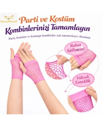 80’ler 90’lar Retro Neon Pembe File Parmaksız Kısa Eldiven 11 cm