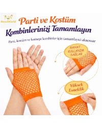 80’ler 90’lar Retro Neon Turuncu File Parmaksız Kısa Eldiven 11 cm