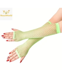 80’ler 90’lar Retro Neon Yeşil File Parmaksız Eldiven 26 cm