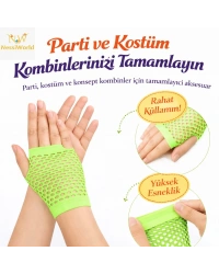 80’ler 90’lar Retro Neon Yeşil File Parmaksız Kısa Eldiven 11 cm