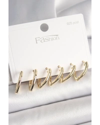 925 Ayar Gümüş Çivi Pirinç Gold Renk Üçgen Model Kadın Küpe Seti