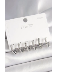 925 Ayar Gümüş Çivi Pirinç Gümüş Renk Bambu Halka Model Kadın Küpe Seti