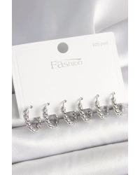 925 Ayar Gümüş Çivi Pirinç Gümüş Renk Sarmal Halka Model Kadın Küpe Seti