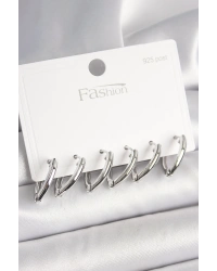 925 Ayar Gümüş Çivi Pirinç Gümüş Renk Üçgen Model Kadın Küpe Seti