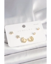 925 Ayar Gümüş Çivi Zirkon Taşlı Hilal Yıldız Model Kadın Küpe Seti