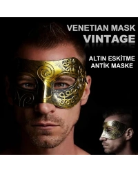 Altın Eskitme Yüz Maskesi - Antik Tarz Balo Maskesi