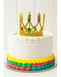 Altın Işıltılı İnce Pasta Tacı Pasta Üstü Taç Plastik Malzeme 8x8 cm