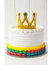 Altın Işıltılı Pasta Tacı Pasta Üstü Taç Plastik Malzeme 8x8 cm